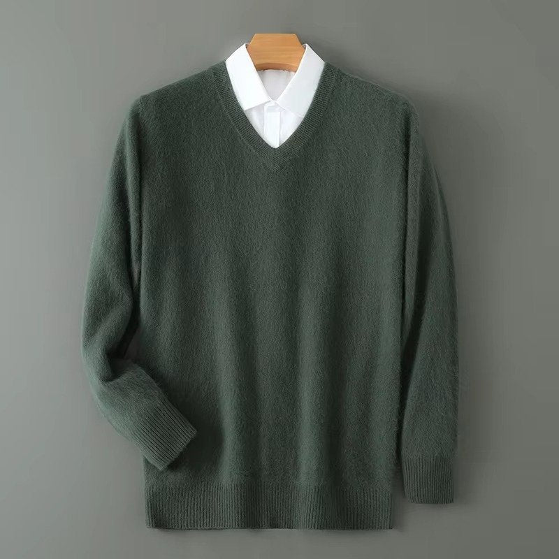 Men's Warm Wool Blend V Neck Knitted Pullover | Loose Fit Hero