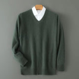 Men's Warm Wool Blend V Neck Knitted Pullover | Loose Fit