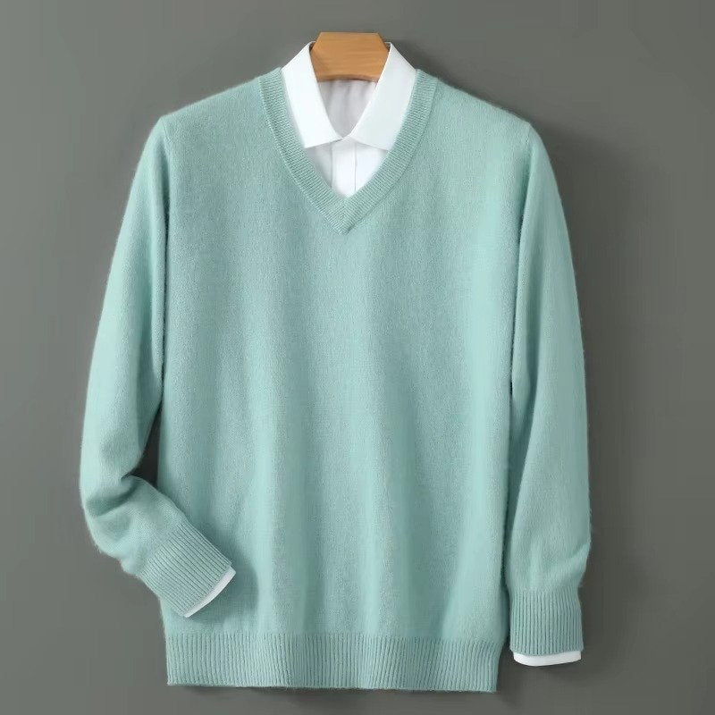 Men's Warm Wool Blend V Neck Knitted Pullover | Loose Fit View 11