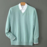 Men's Warm Wool Blend V Neck Knitted Pullover | Loose Fit View 11