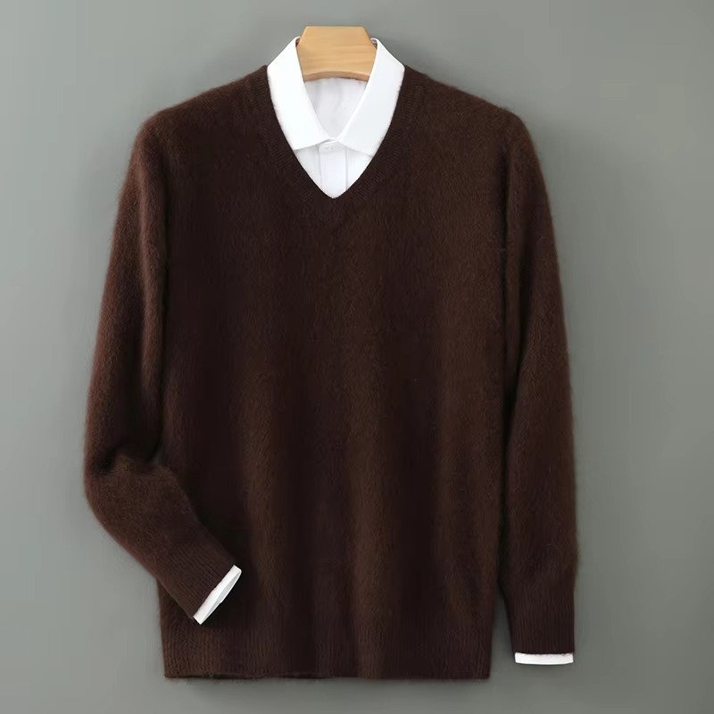 Men's Warm Wool Blend V Neck Knitted Pullover | Loose Fit View 12