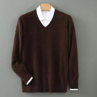 Men's Warm Wool Blend V Neck Knitted Pullover | Loose Fit View 12