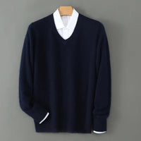 Men's Warm Wool Blend V Neck Knitted Pullover | Loose Fit View 13