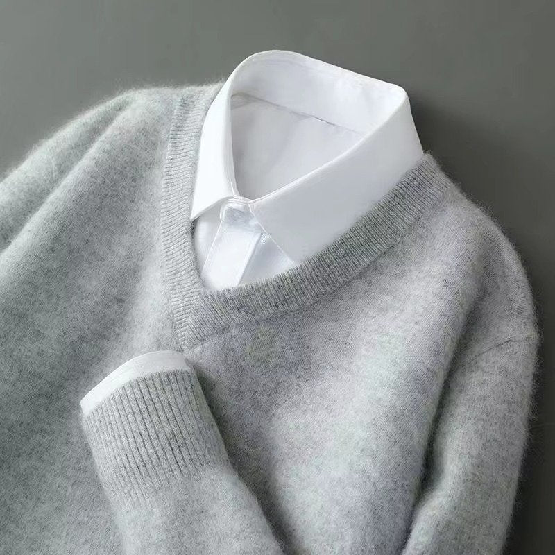 Men's Warm Wool Blend V Neck Knitted Pullover | Loose Fit View 15