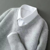 Men's Warm Wool Blend V Neck Knitted Pullover | Loose Fit View 15