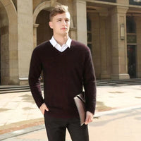 Men's Warm Wool Blend V Neck Knitted Pullover | Loose Fit View 16