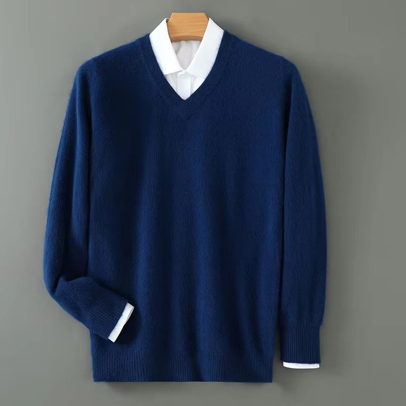 Men's Warm Wool Blend V Neck Knitted Pullover | Loose Fit View 19