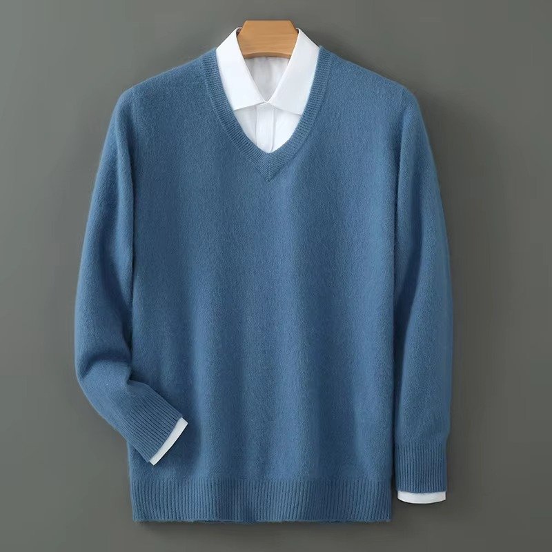 Men's Warm Wool Blend V Neck Knitted Pullover | Loose Fit View 20