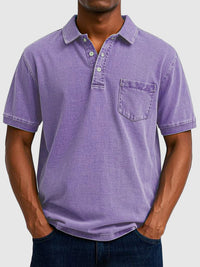 Men's Washed Cotton-Denim Polo Top Alternate