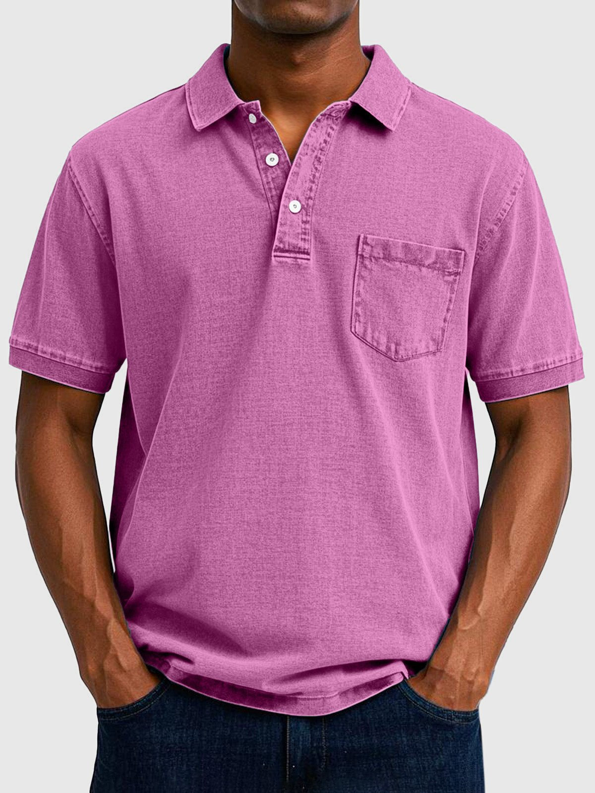 Men's Washed Cotton-Denim Polo Top Angle