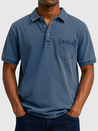 Men's Washed Cotton-Denim Polo Top Back