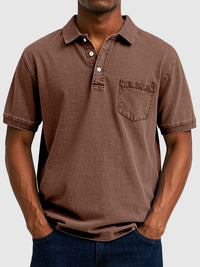 Men's Washed Cotton-Denim Polo Top Full