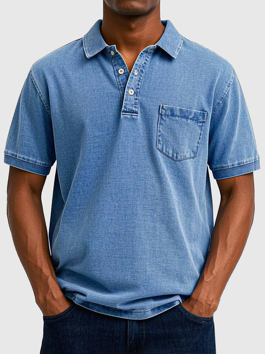 Men's Washed Cotton-Denim Polo Top Hero