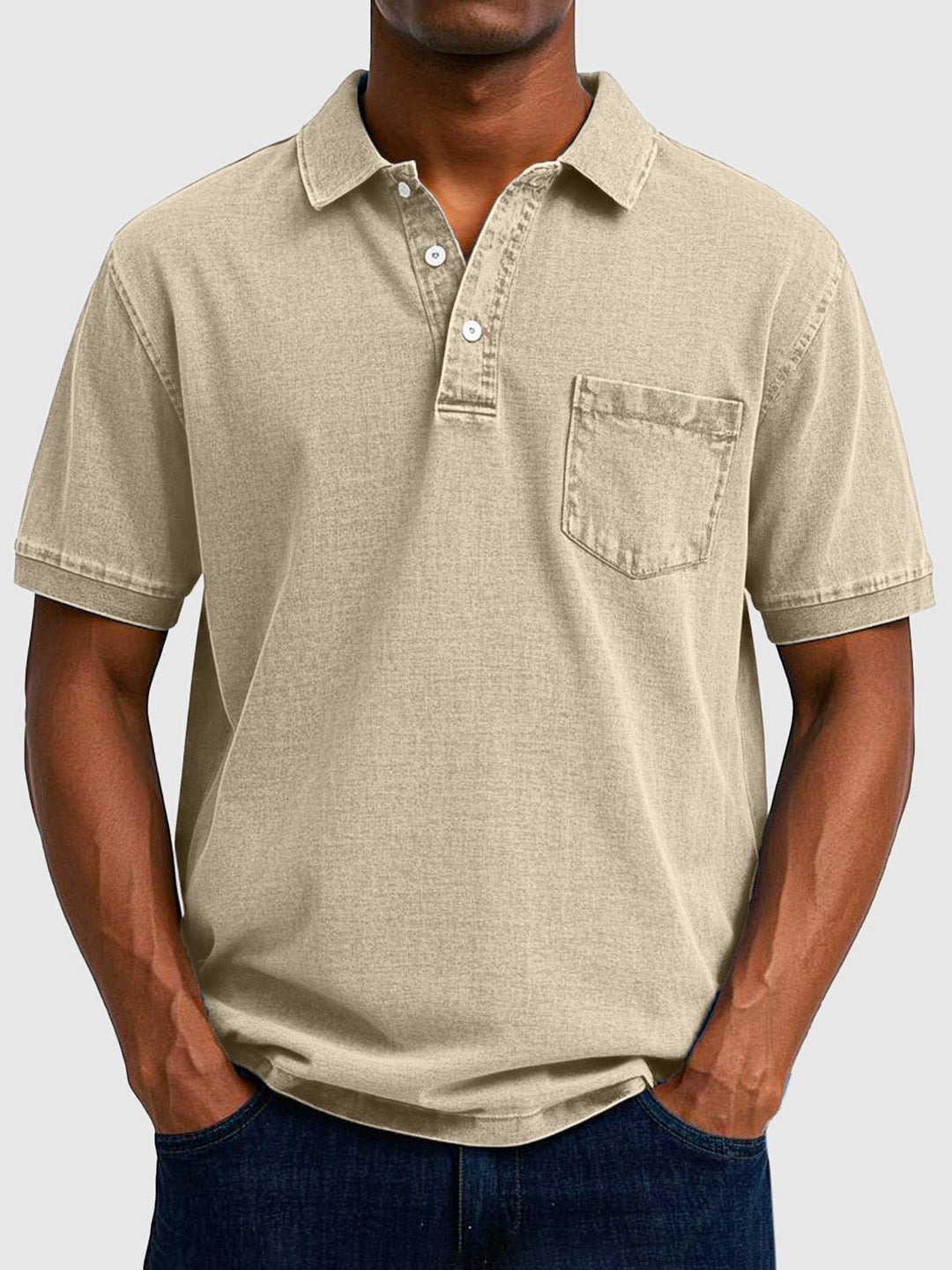 Men's Washed Cotton-Denim Polo Top Lifestyle