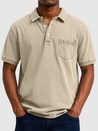 Men's Washed Cotton-Denim Polo Top Lifestyle