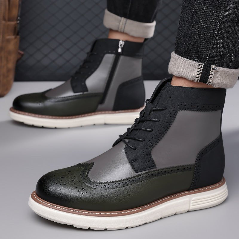 Men's Wingtip Brogue Boots | Leather Hybrid Lug Sole Angle