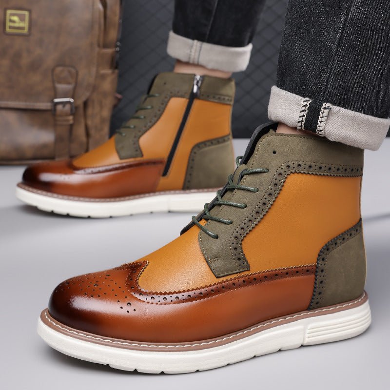 Men's Wingtip Brogue Boots | Leather Hybrid Lug Sole Front