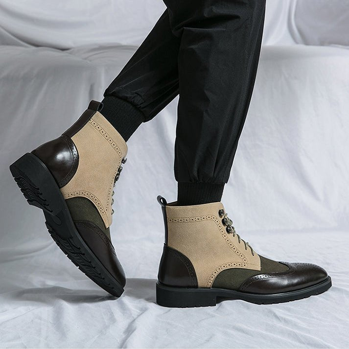 Men's Wingtip Brogue Leather Boots | Suede Panel Oxford Full