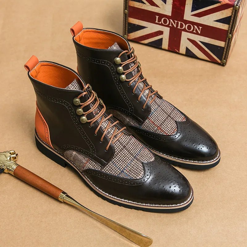 Men's Wingtip Brogue Leather Boots | Suede Panel Oxford Hero