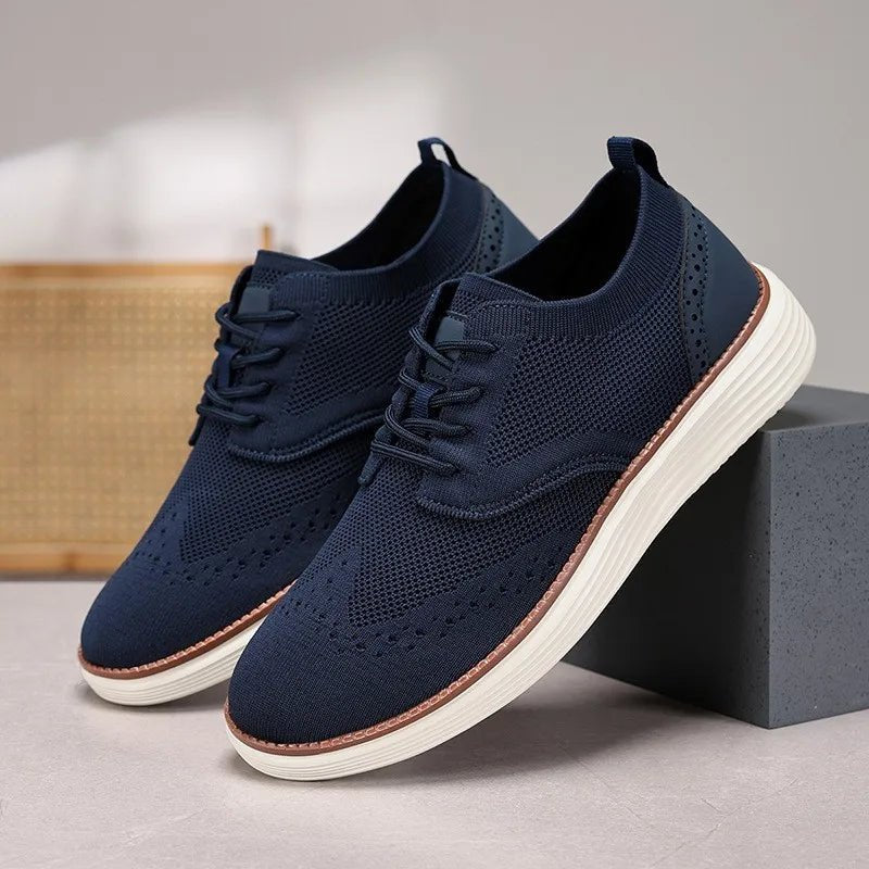 Men's Wingtip Slip-On Sneakers | Mesh Breathable Cushioned Sole Detail