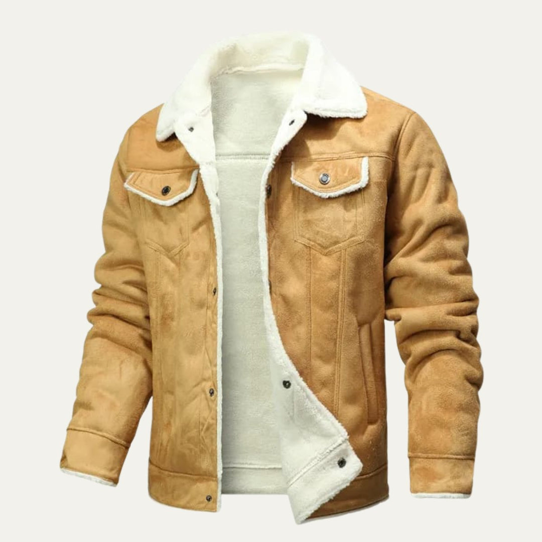 Men's Winter Shearling Biker Leather Jacket | Sherpa Lined Close Up