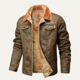 Men's Winter Shearling Biker Leather Jacket | Sherpa Lined