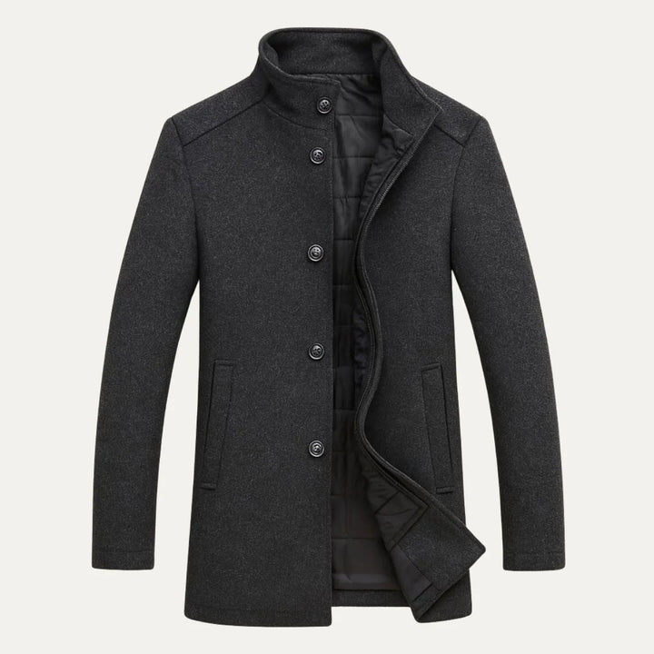 Men's Wool Blend Classic Trench Coat | Detachable Inner Vest Close Up