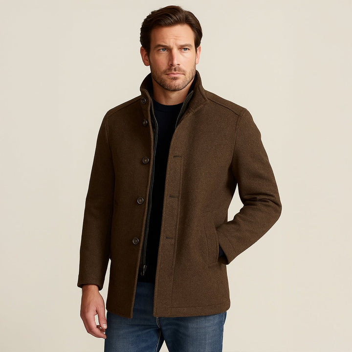 Men's Wool Blend Classic Trench Coat | Detachable Inner Vest Front