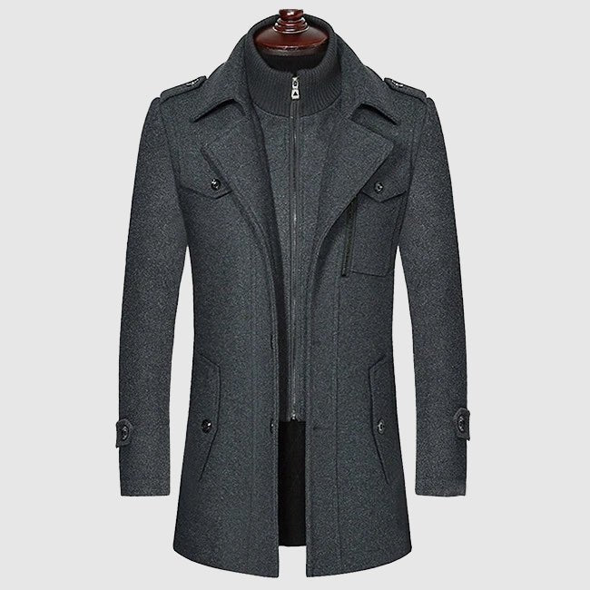 Men's Wool Blend Coat | Layered Collar Trench Detail