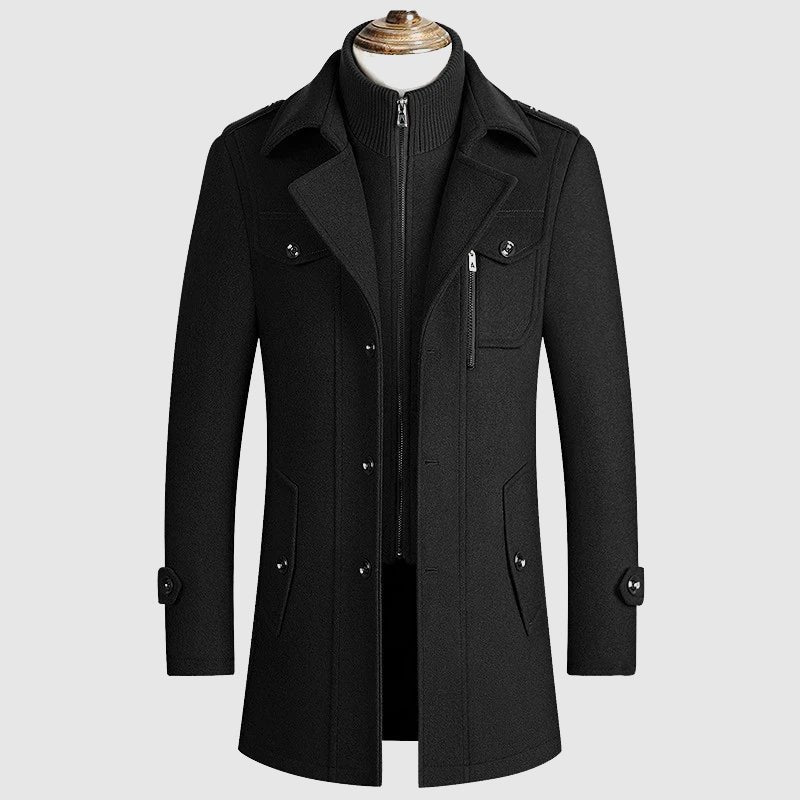Men's Wool Blend Coat | Layered Collar Trench Front