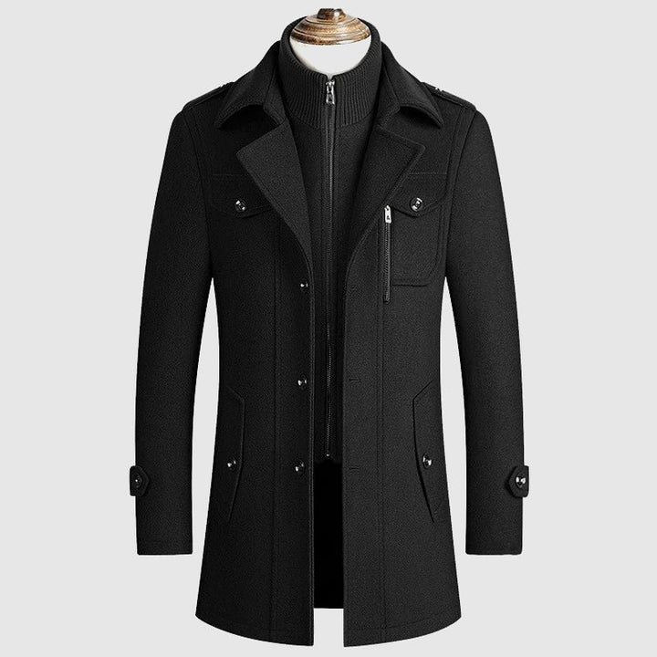Men's Wool Blend Coat | Layered Collar Trench Front