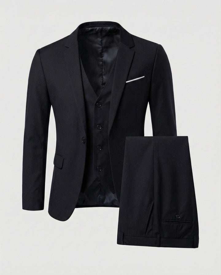 Men's Wool Blend Three-Piece Suit Close Up
