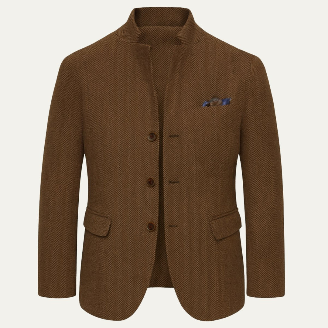 Men's Wool Single Breasted Tweed Blazer Jacket | Stand Collar Hero