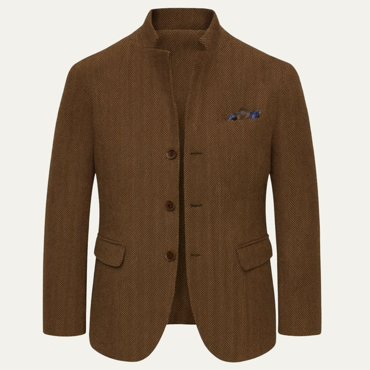 Men's Wool Single Breasted Tweed Blazer Jacket | Stand Collar Hero