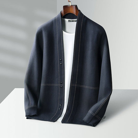 Men's Wool Weaver Cardigan | Contrast Stitch Front