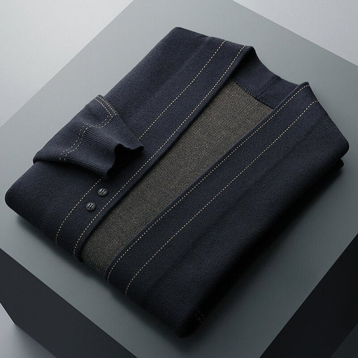 Men's Wool Weaver Cardigan | Contrast Stitch Side