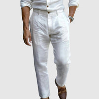Men's Wrinkled Linen Pants | Straight Cut Side