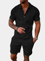 Men's Zip Polo Short Set Two Piece