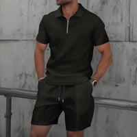 Men's Zip Two Piece Waffle Polo Set Back