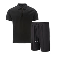 Men's Zip Two Piece Waffle Polo Set Close Up