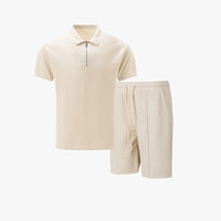 Men's Zip Two Piece Waffle Polo Set Detail