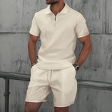 Men's Zip Two Piece Waffle Polo Set
