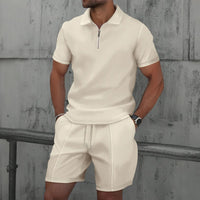 Men's Zip Two Piece Waffle Polo Set Front