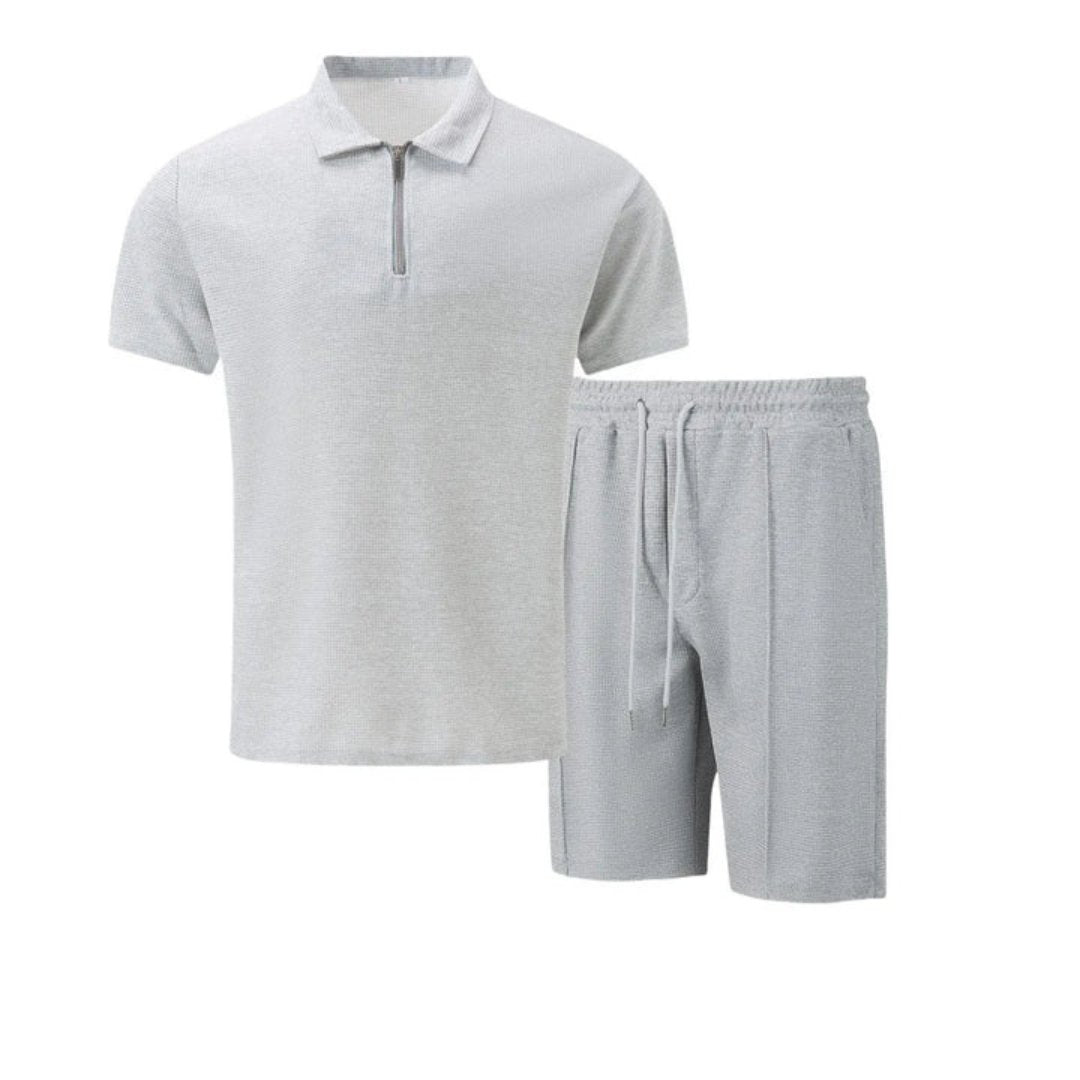 Men's Zip Two Piece Waffle Polo Set Full