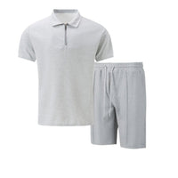 Men's Zip Two Piece Waffle Polo Set Full