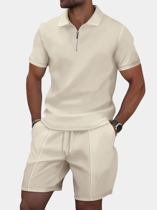 Men's Zip Two Piece Waffle Polo Set Hero