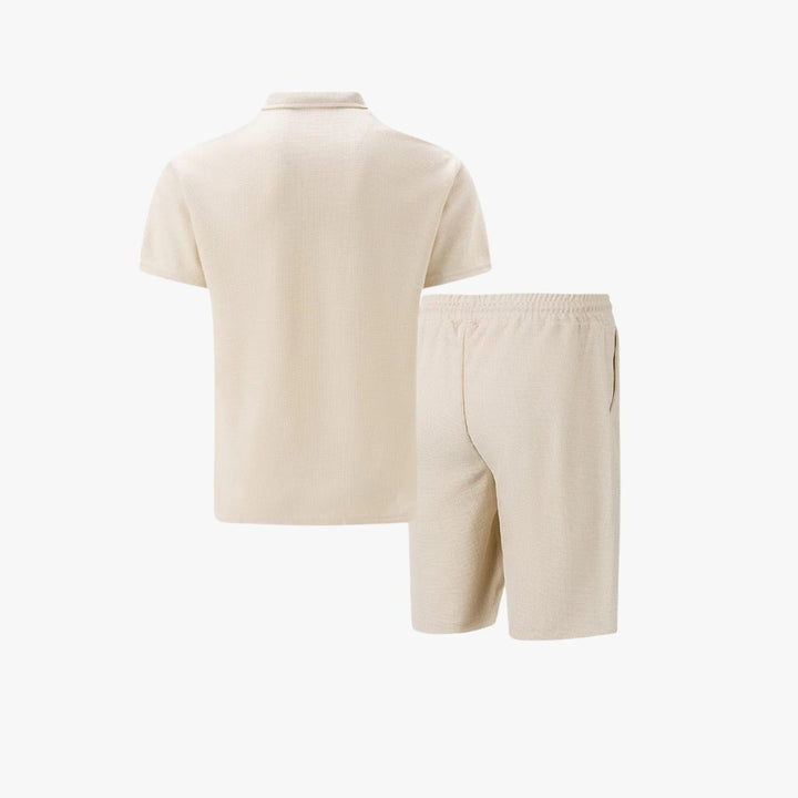 Men's Zip Two Piece Waffle Polo Set Side