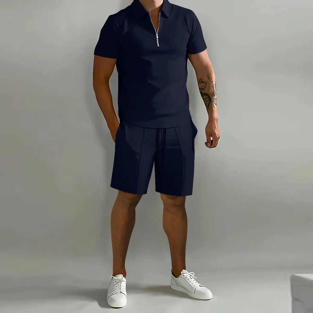 Men's Zip Two Piece Waffle Polo Set View 12