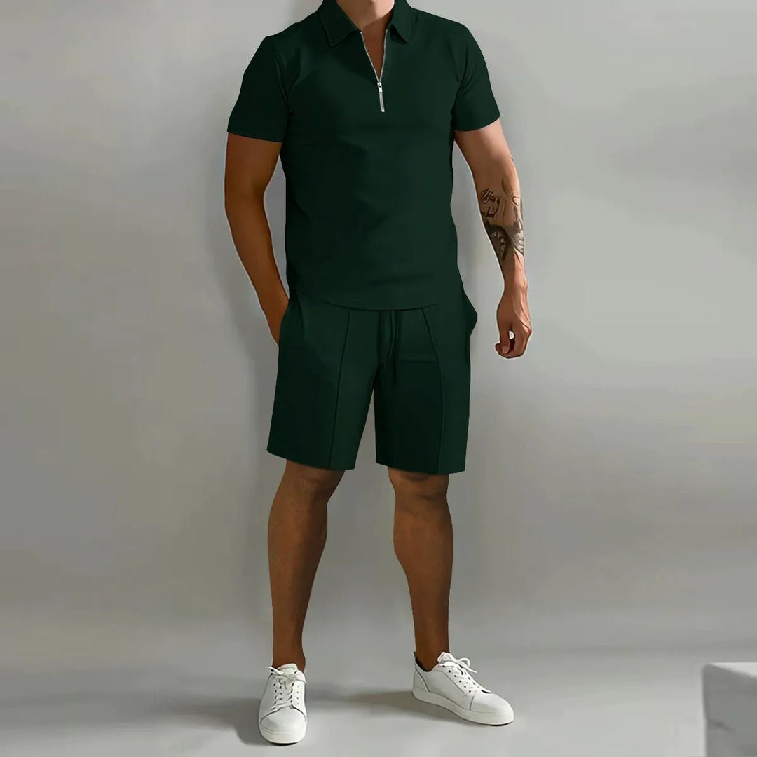 Men's Zip Two Piece Waffle Polo Set View 13