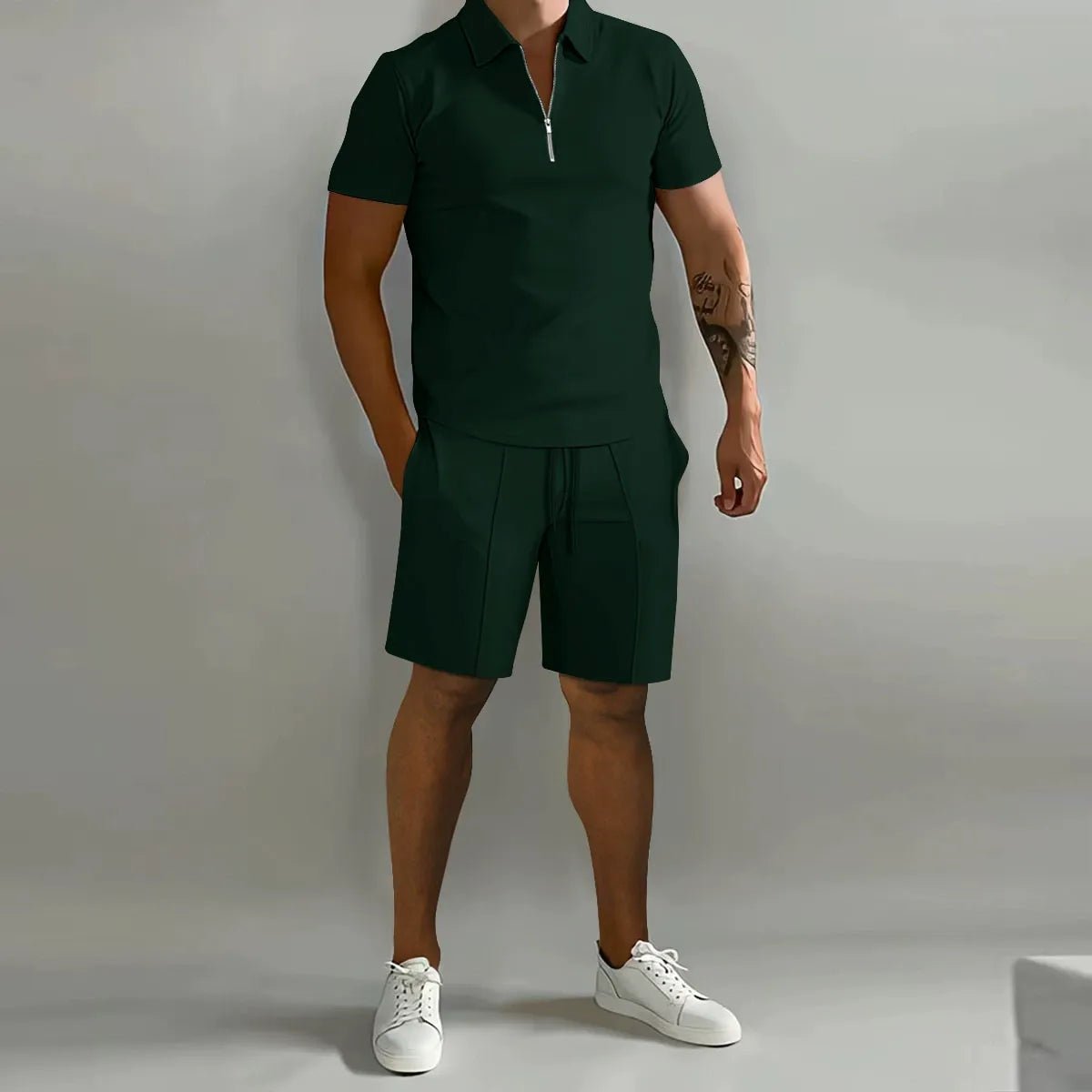 Men's Zip Two Piece Waffle Polo Set View 13